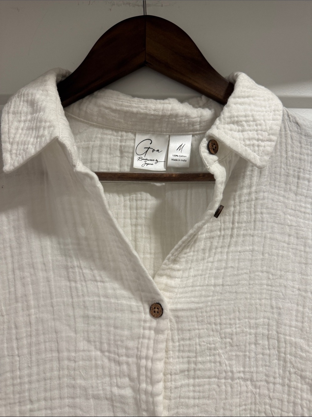 100% Cotton White Crop Button Down Set with Matching Elastic Waistband Shorts - Picture 4 of 10